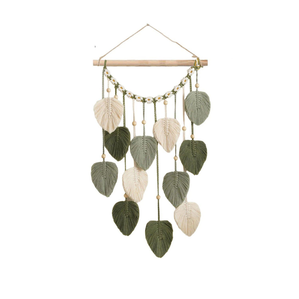 Wall Hanging - Hand Woven Boho Tapestry Sage Green Leaves Wall Decor, Rustic Tassels Yarn Hanging Ornament Decor for Bedroom Living Room Dorm(Green)