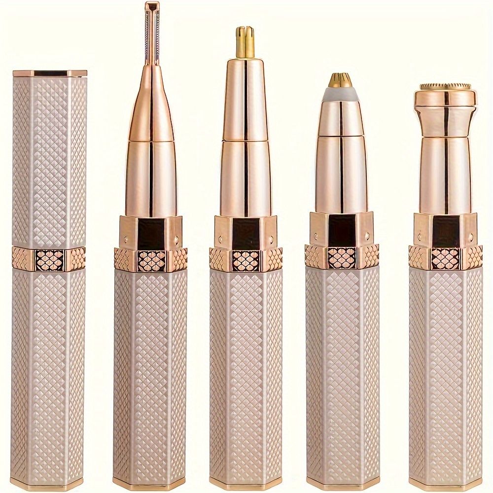 Complete Body Hair Removal Shaver - 4-Head Electric Facial Grooming Device for Women, Rechargeable Trimmer for Eyebrows, Nose, And Bikini Area【Golden color】