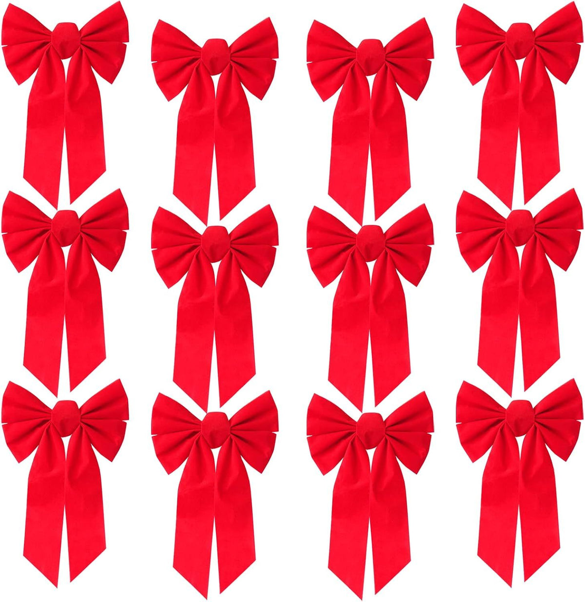 12 Pack Red Christmas Bows, 9x12 inch Xmas Bows Ribbon Decoration, Red Velvet Bow for Xmas Tree Decoration, Christmas Garlands Wreaths, Gift Decoration