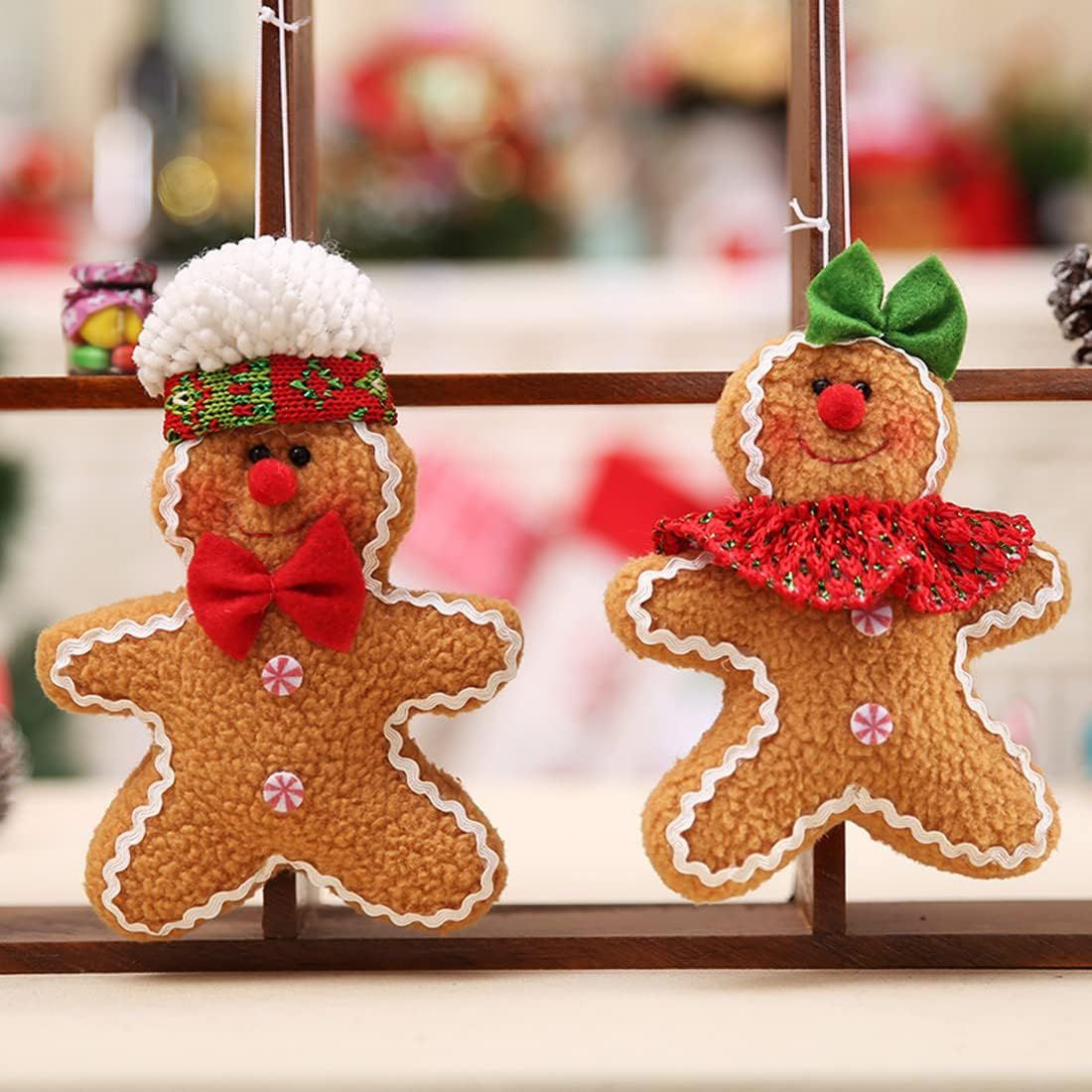 Gingerbread Man Ornaments, Christmas Gingerbread Women, 2pcs Plush Stuffed Ginger Figurines Decorations Hanging Holiday Decor for Tree Garden Office Coffee Bar Kitchen Doorknobs (2)