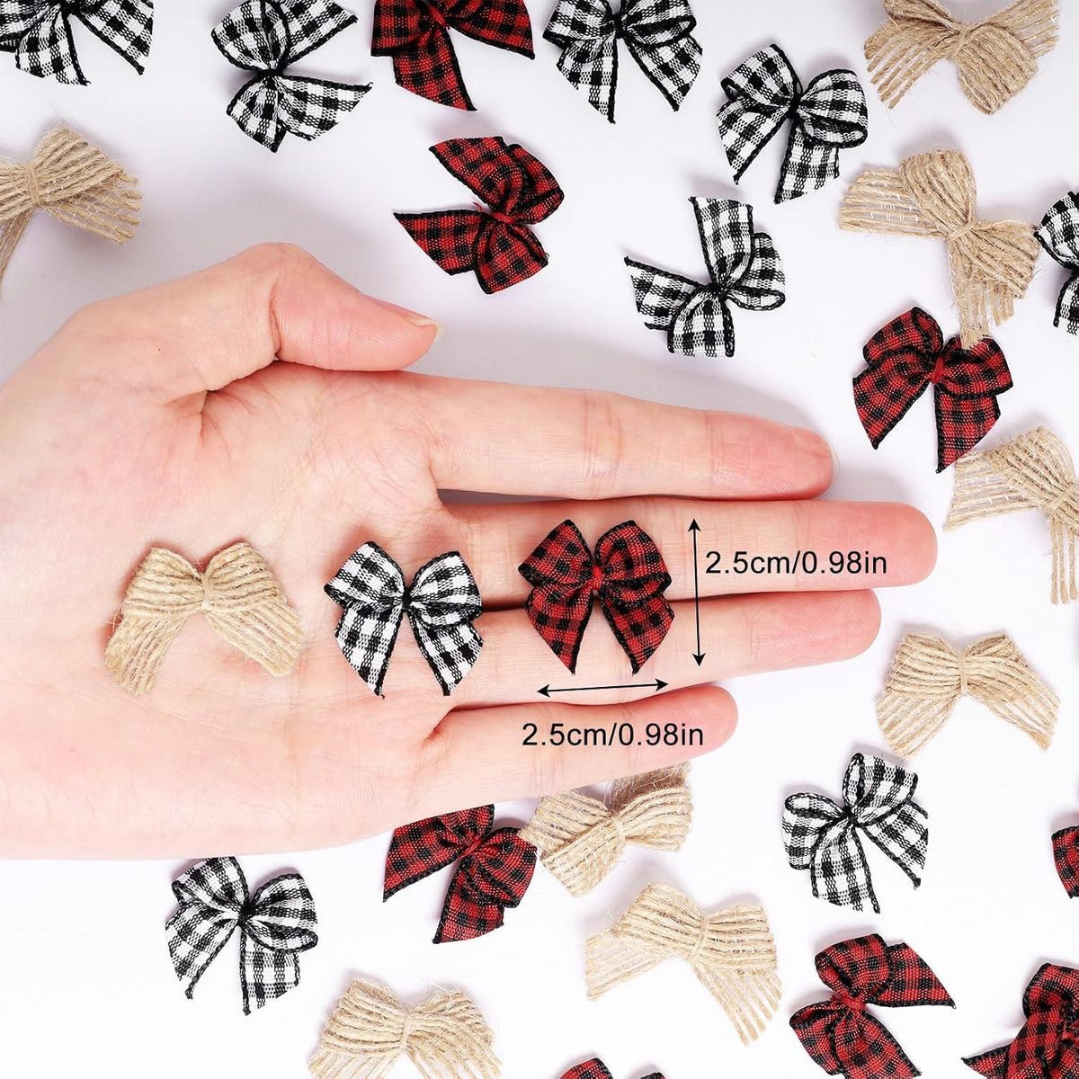 30pcs Christmas Mini Plaid Bows Mixed Color Burlap Buffalo Check Ribbon Bows for Christmas Tree Decorations Wreath Gift Wrapping DIY Crafts Holiday Party Home Decor