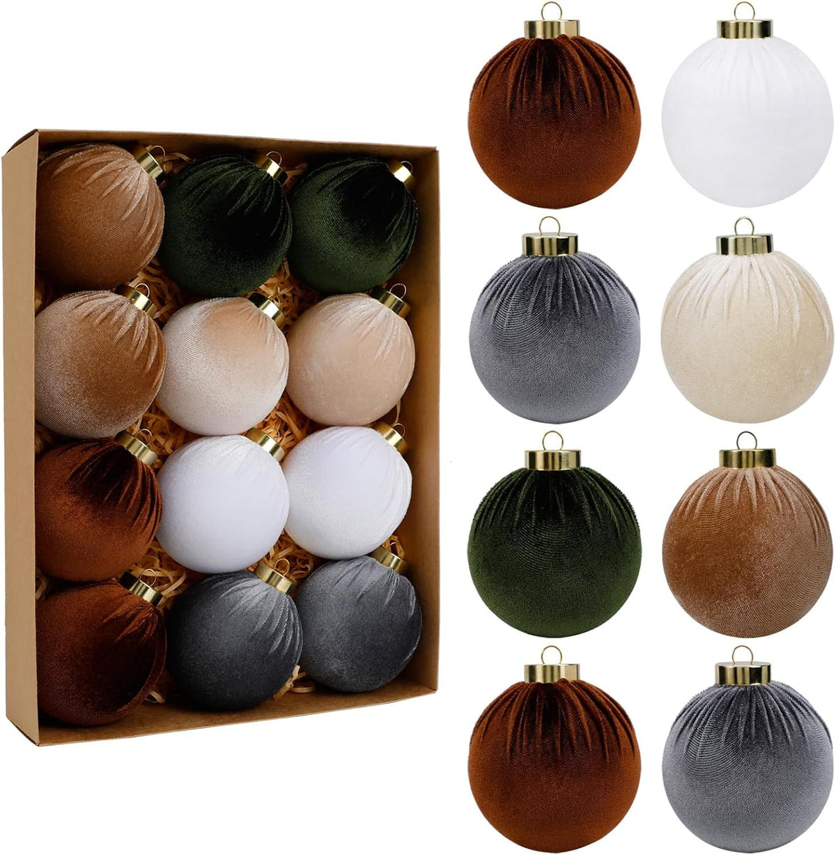 12 Pcs Christmas Tree Ornaments Set, 80mm/3.15in Large Velvet Christmas Ornaments for Xmas Tree Decorations Shatterproof Hanging Flocked Balls Ornaments Holiday Party Indoor Home Decor