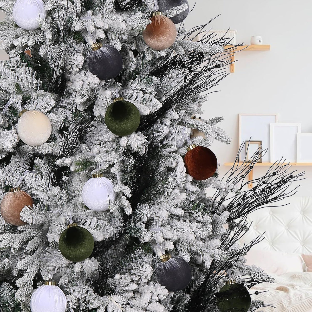 12 Pcs Christmas Tree Ornaments Set, 80mm/3.15in Large Velvet Christmas Ornaments for Xmas Tree Decorations Shatterproof Hanging Flocked Balls Ornaments Holiday Party Indoor Home Decor
