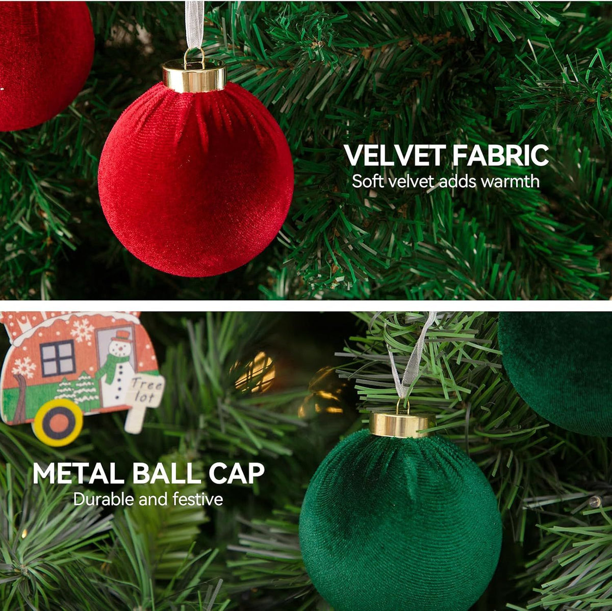 Christmas Tree Ornaments Velvet Balls - 12 Pcs 6 Color Shatterproof Christmas Tree Ornaments Velvet 3.15 Inch Balls, for Xmas Wedding Party Holiday Decorations (Gift Box)