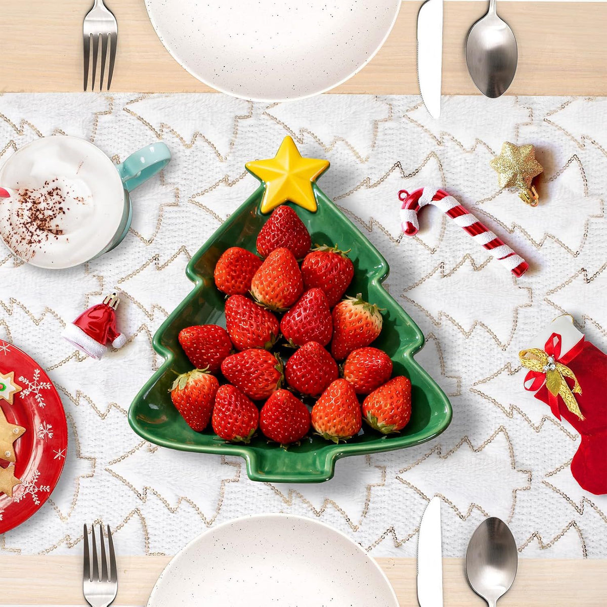 Christmas Tree Soft Plush Faux Fur Christmas Table Runner Winter Holiday Kitchen Dining Table Decoration for Home Party Decor (White, 13X72 Inch)
