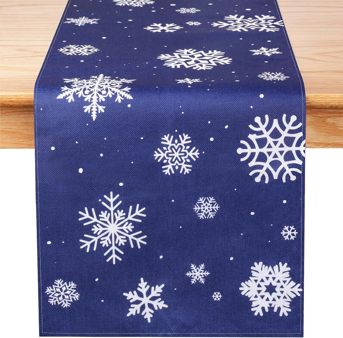 Christmas Table Runner Blue 14 x 72 Inch Rustic Holiday Farmhouse Snowflakes Winter Table Cloth for Indoor Outdoor Xmas Party Dining Table Decorations