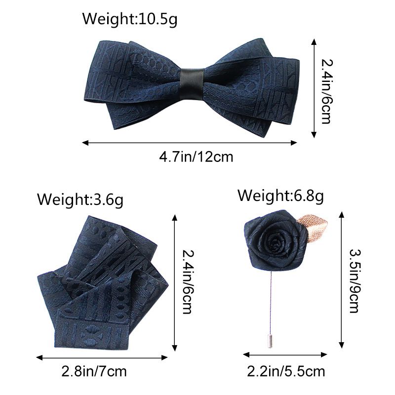Bow Tie and Pocket Square Lapel pin Set for Wedding Formal Pocket towel chest flower brooch(3 Pieces)