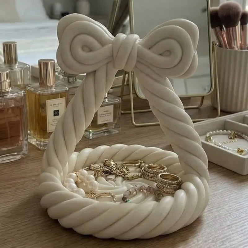 3D Printed Charming Bow Jewelry Tray - Twisted Hemp Rope Storage Tray,
pink
