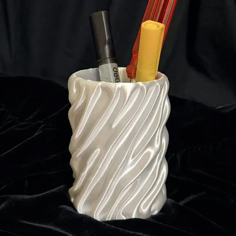 Sweet Bow Silk Pen Holder, White Silk