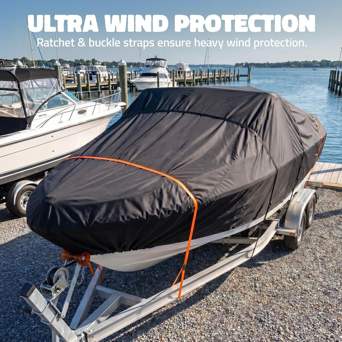 600D Heavy Duty Waterproof Wide Boat Cover, Silver, 25-27FT, 948*570cm