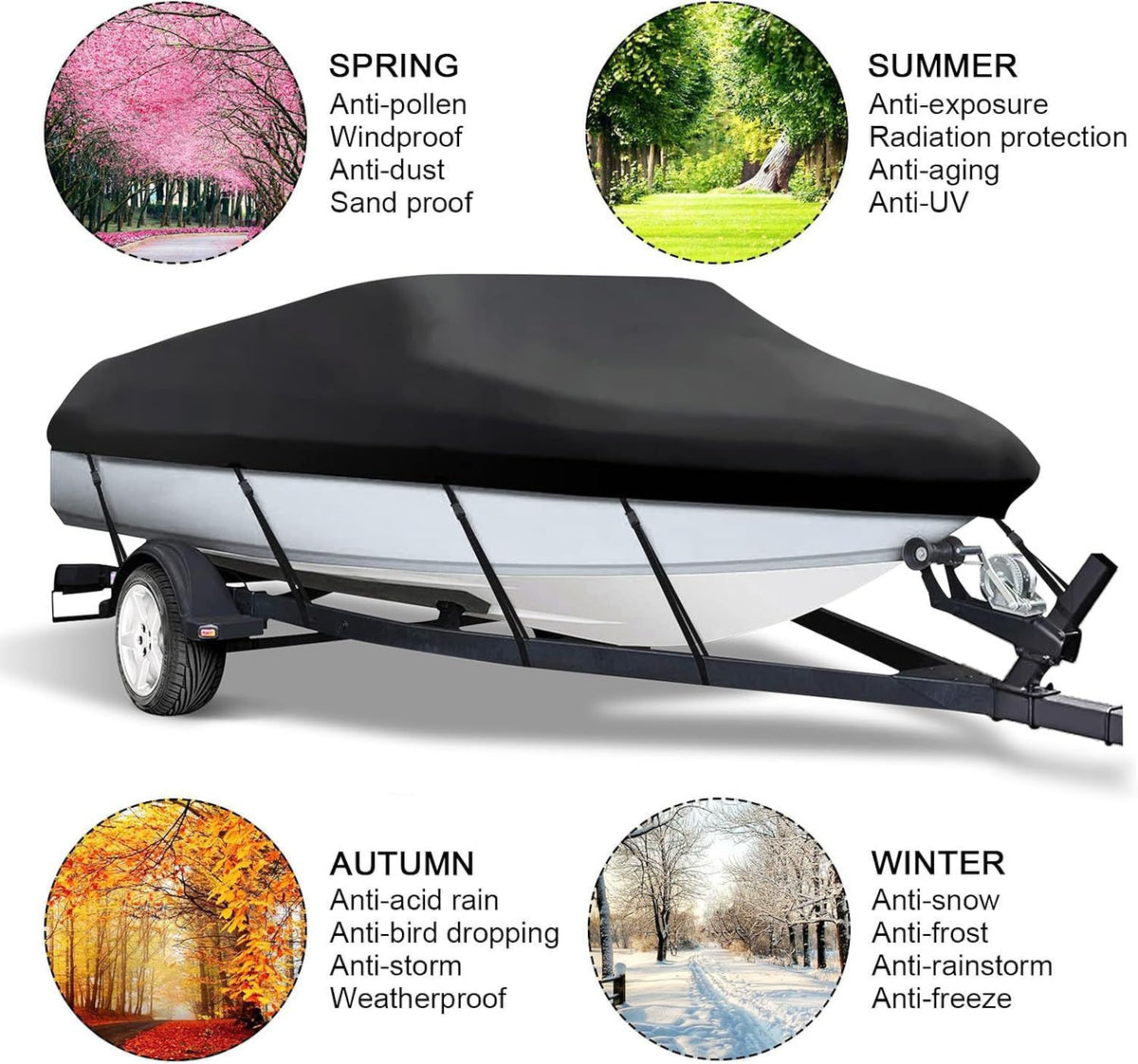 600D Heavy Duty Waterproof Wide Boat Cover, Silver, 25-27FT, 948*570cm