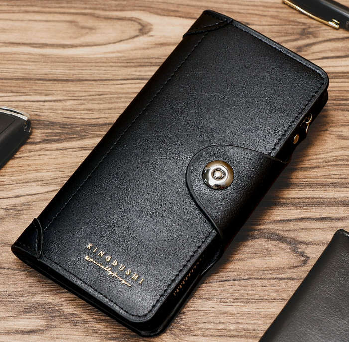 Black wallet for Men, High-End Stylish Long Leather Billfold with Magnetic Closure and Multiple Credit Card Slots, Ultra Thin Three-in-One Business Organizer