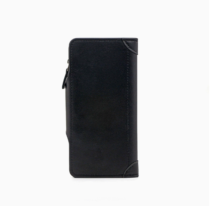 Black wallet for Men, High-End Stylish Long Leather Billfold with Magnetic Closure and Multiple Credit Card Slots, Ultra Thin Three-in-One Business Organizer