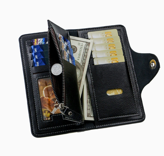 Light brown wallet for Men, High-End Stylish Long Leather Billfold with Magnetic Closure and Multiple Credit Card Slots, Ultra Thin Three-in-One Business Organizer