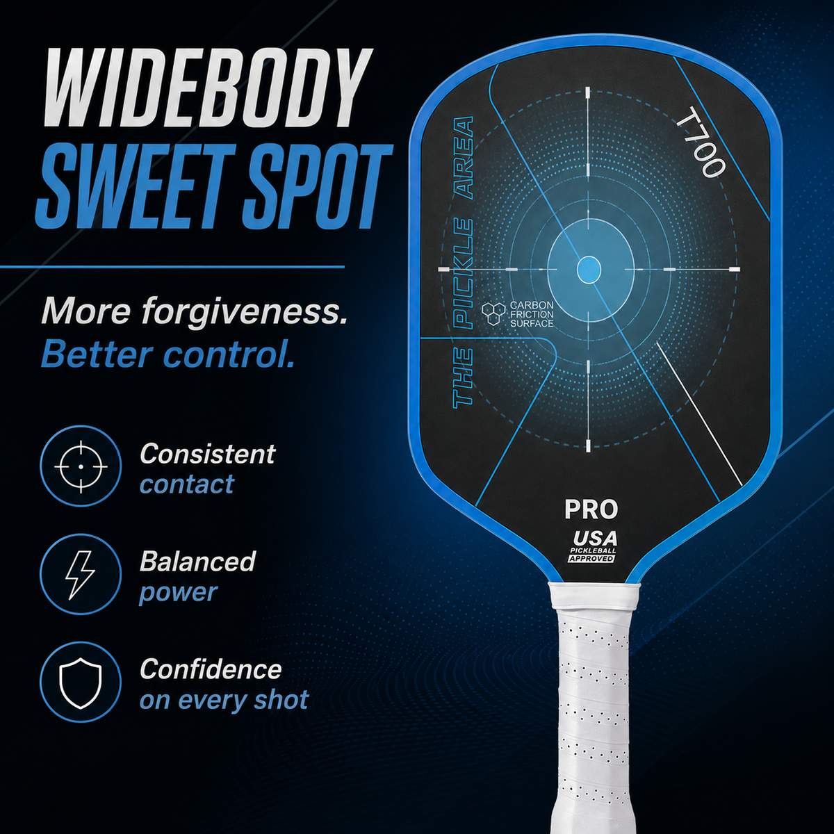 T700 Carbon Fiber Pickleball Paddle, USAP Approved Racket with Carbon Friction Surface for Spin, Control & Power – Pink