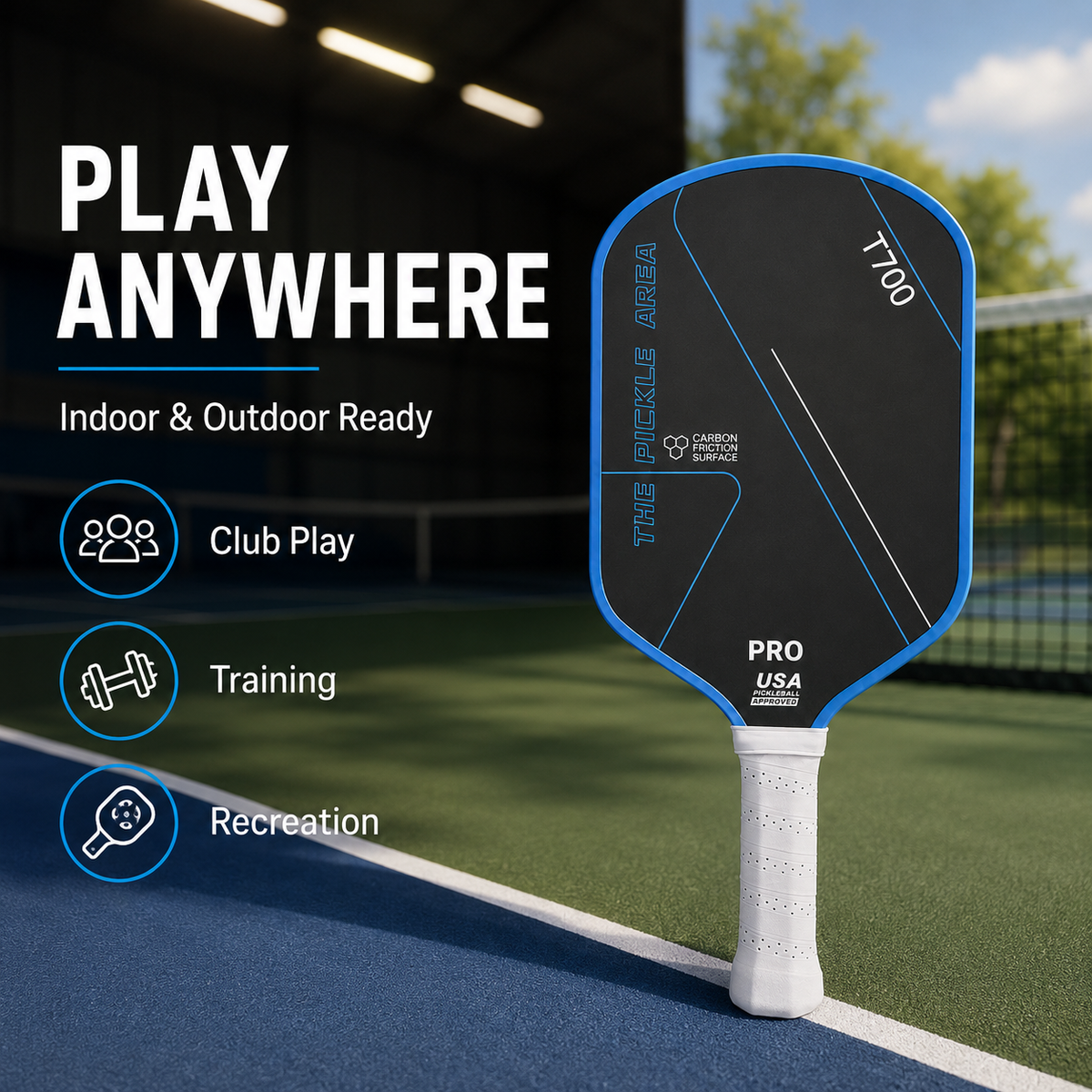 T700 Carbon Fiber Pickleball Paddle, USAP Approved Racket with Carbon Friction Surface for Spin, Control & Power – Orange