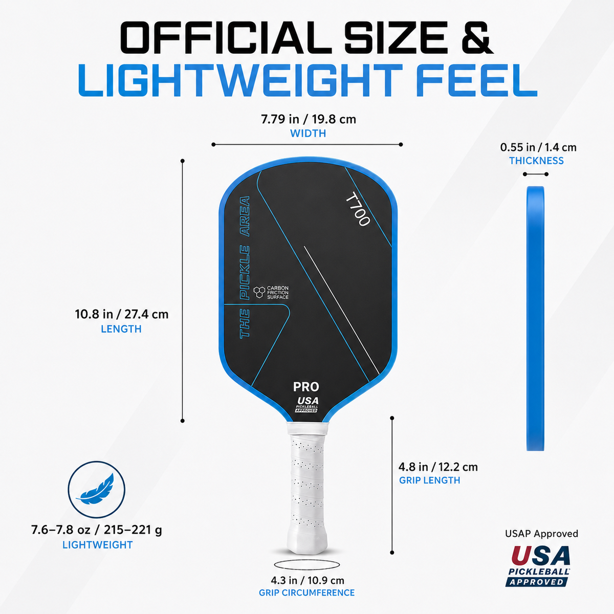 T700 Carbon Fiber Pickleball Paddle, USAP Approved Racket with Carbon Friction Surface for Spin, Control & Power – Orange