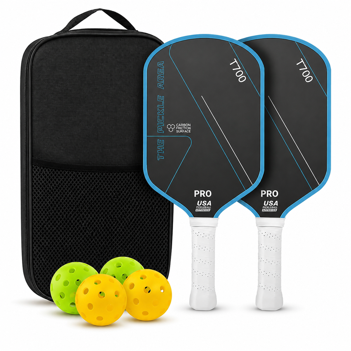 Pickleball Paddles Set of 2, USAP Approved T700 Carbon Fiber Pickleball Rackets with 4 Balls & Carry Bag – Orange
