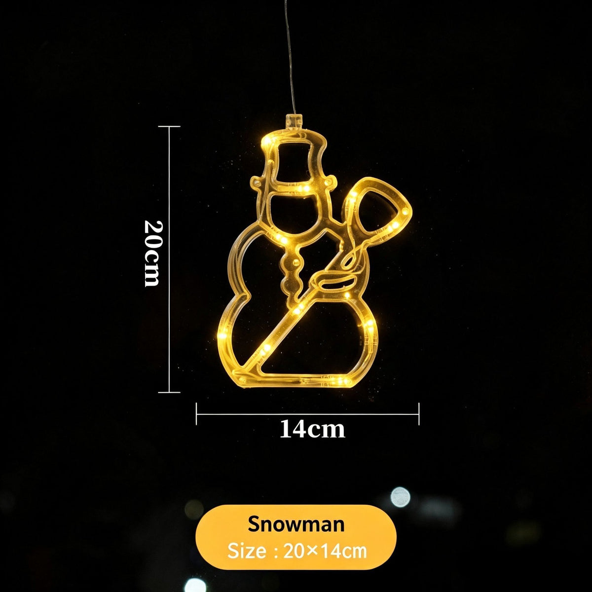 Warm White Snowman LED Suction Curtain Lights, Battery Operated Cute Christmas Window Hanging Lamp