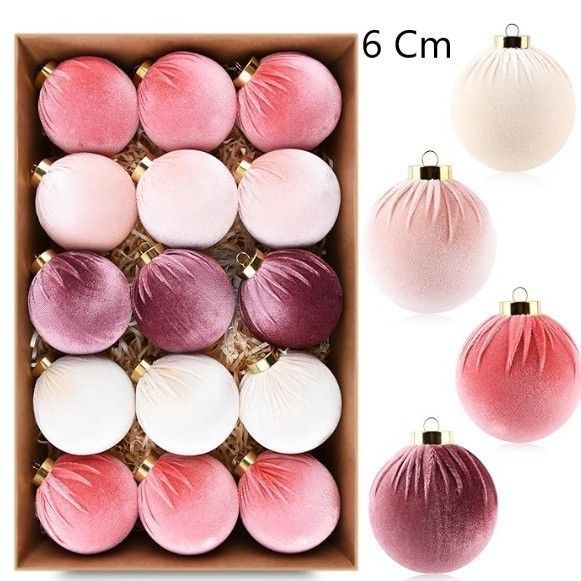 Pastel Tone Velvet Covered Christmas Ball Kit, Ins Style Holiday Tree Ornaments, Pink Tones, 6cm