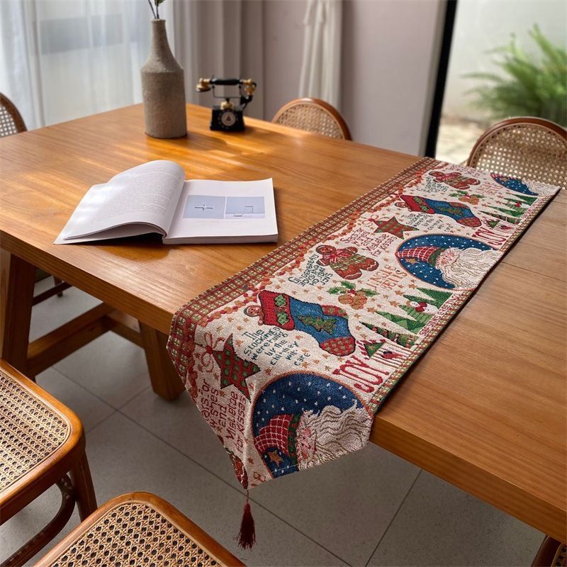 Christmas Table Runner, Festive Long Dining Table Decor, Holiday Cabinet Scarf & Table Mat, Size 33*120cm, Pattern 01
