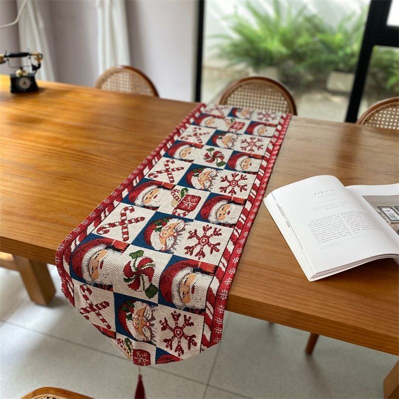 Christmas Holiday Table Runner, Long Strip Dining Table Ornament, Decorative Cabinet Towel, 33*120cm, Pattern 06