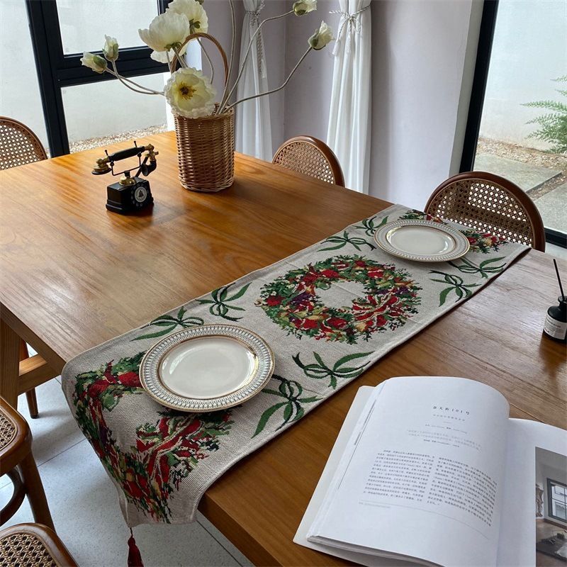 Holiday Long Table Runner, Christmas Dining Table Decor, Indoor Cabinet Accessory, 33*300cm, Pattern 10