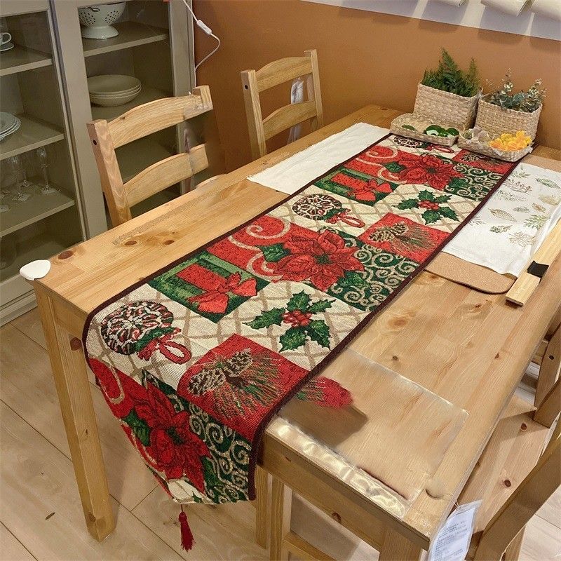 Stylish Seasonal Table Runner, Christmas Long Strip Table Centerpiece, Cabinet Flag Decor, 33*160cm, Pattern 13