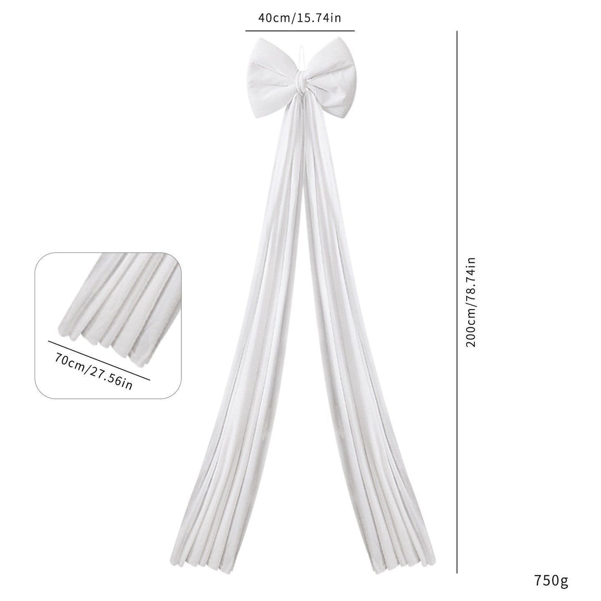 Soft Velvet Large Bow Hanging Pendant, Christmas Tree Topper Decor, Ideal For Indoor Holiday Arrangement, White Velvet 40x200cm