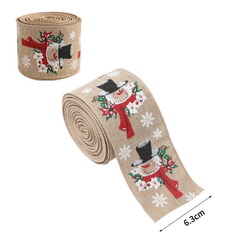 Festive Burlap Woven Ribbon 6.3CM Width 2M, Snowman Pattern Decorative Ribbon for Xmas Garland Wreath Ornament