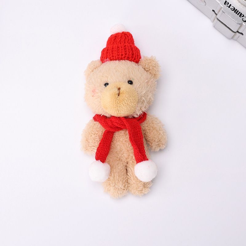 Christmas Brown Curly Bear Figurine Style B with Red Scarf, Lovely Desktop Decor for Indoor Xmas Scene Layout and Small Festival Gifts