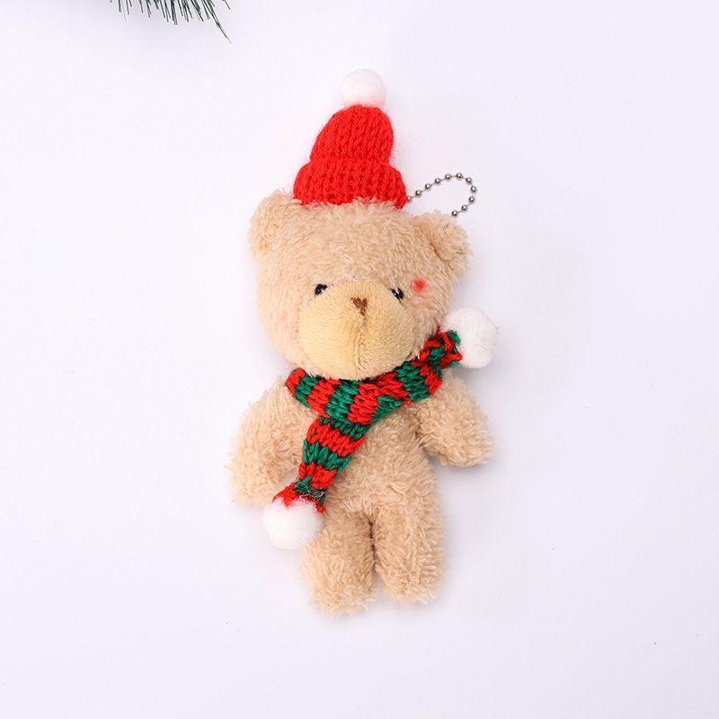 Holiday Brown Fluffy Bear Ornament Style B with Green Scarf, Exquisite Handheld Decor for Christmas Party Atmosphere and Gift Box Matching