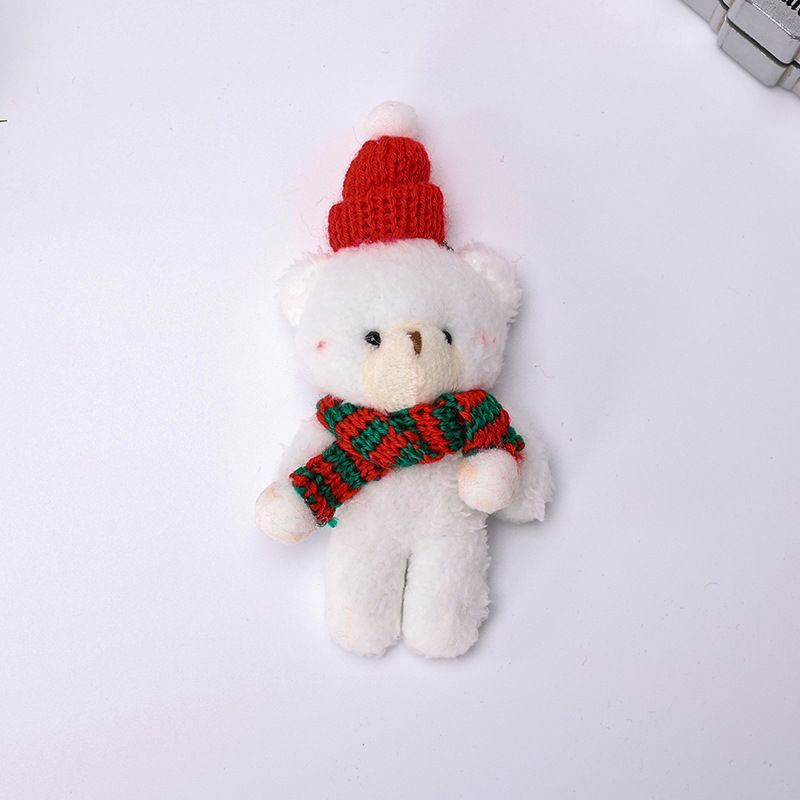 Xmas White Curly Bear Decor Style B with Green Scarf, Soft Plush Ornament for Cabinet Display and Personalized Xmas Gifts