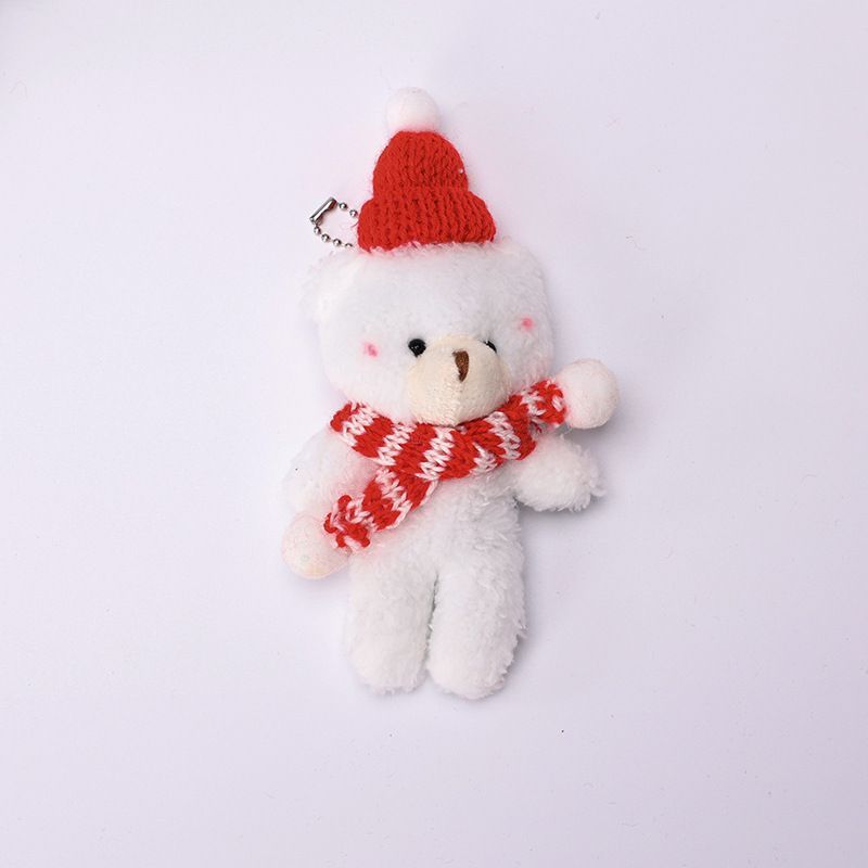 Holiday White Fluffy Bear Figurine Style B with Red & White Scarf, Small Tabletop Ornament for Xmas Dining Table Layout and Gift Hamper Collocation
