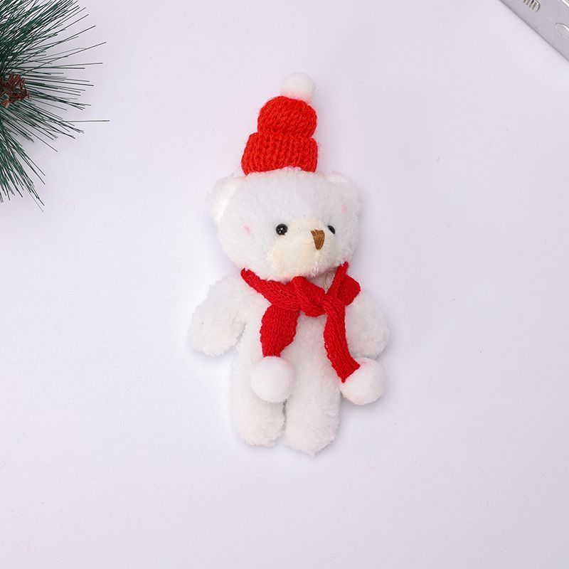 White Fluffy Christmas Bear Style B with Red Scarf, Delicate Tabletop Ornament for Xmas Tree Embellishment and Handmade Holiday Gifts
