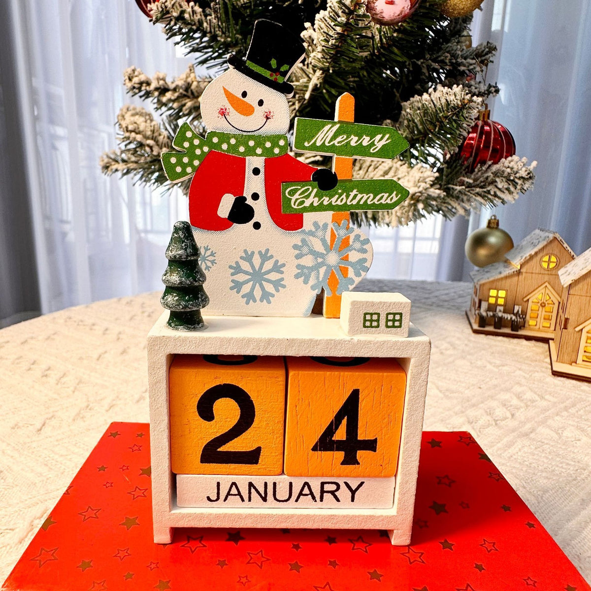 Snowman Design Wooden Christmas Advent Calendar Desktop Ornament, Cute Table Decor for Front Desk Display and Christmas Souvenir Gift Package