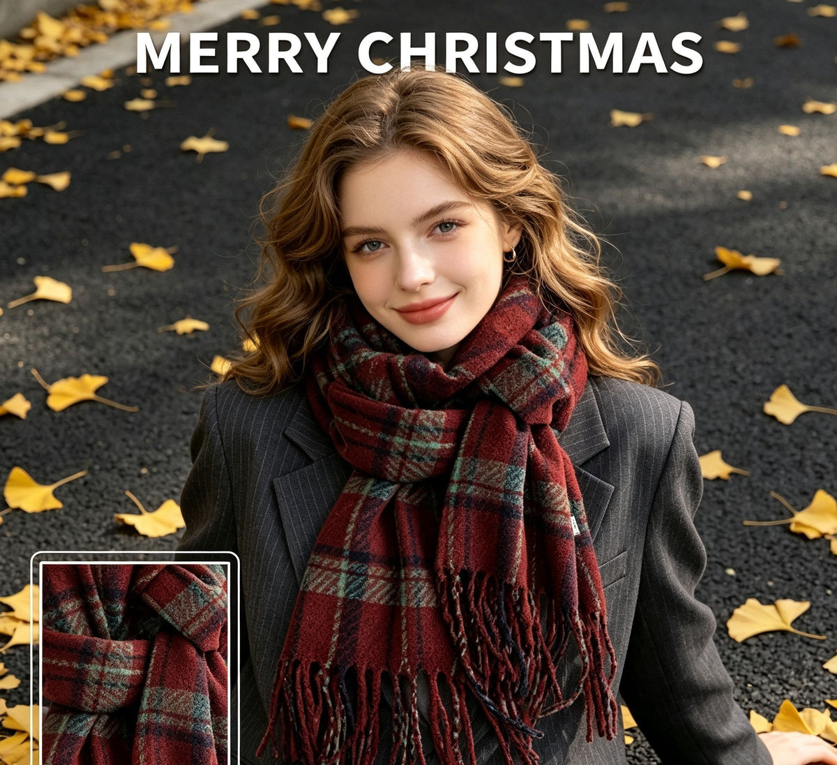 Berry Red Solid Color Ladies Scarf, Fluffy Cashmere Touch Oversized Wrap for Outfit Layering and Christmas Gift Box Matching