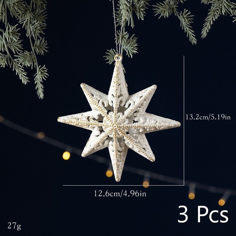 White Gold Octagonal Star Bauble Hangings, Pack of 3, Christmas & Halloween Tree Top Topper Decor, Sparkling Holiday Embellishment, Perfect Gift for Festival Decor Lovers