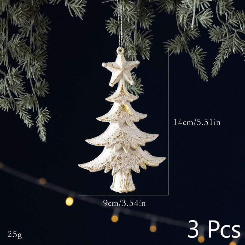 White Gold Mini Christmas Tree Shaped Ornaments, 3 Pieces, Christmas & Halloween Fireplace and Wall Hanging Decor, Dainty Home Accent, Warm Holiday Giveaway Gift