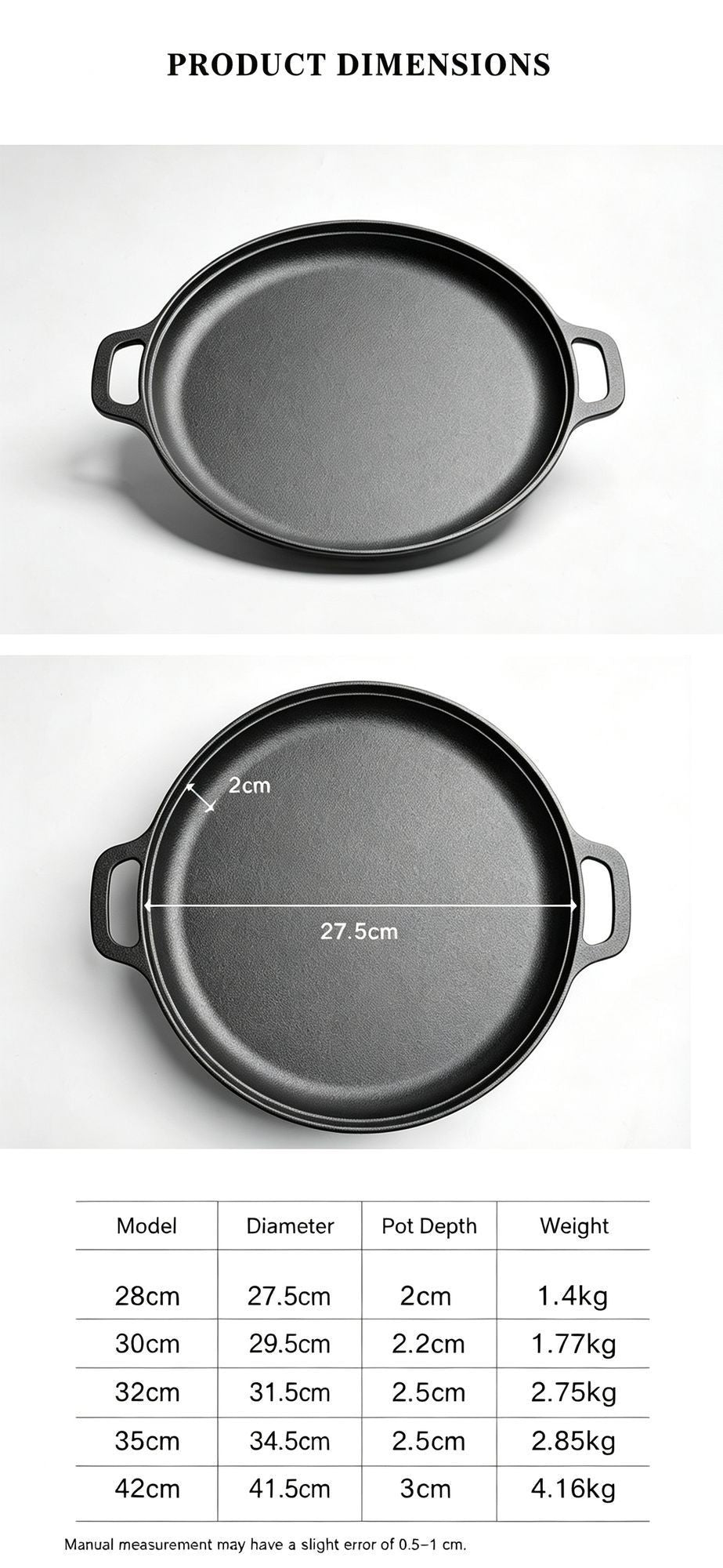 Dual Ear Uncoated Cast Iron Flat Griddle, Thick Solid Iron Skillet for Searing Meat, Flatbread & Seafood, 30cm Griddle, Durable Multi-Purpose Home Cookware, Christmas & Halloween Housewarming Present