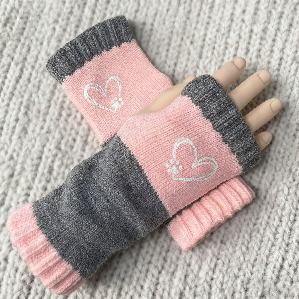 Spliced Fashion Knit Fingerless Gloves Cozy Hand Guard Work‑Use Gear 2 Pcs Heart Pink Pattern Popular Christmas Holiday Gift