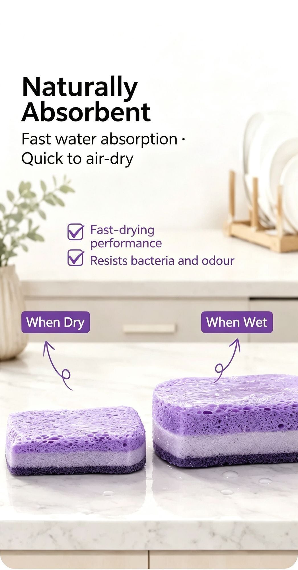 Premium Seaweed Sponge Scouring Pad Double Sided Cotton Kitchen Dish Washing Cloth Non Scratch Purple 1 Piece Ideal Christmas Gift