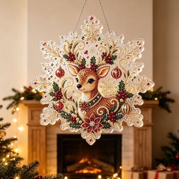 Snowflake Acrylic Pearl Painting Kit 20x20cm Stretched Frame Pearl Tools Christmas Reindeer Design Great Christmas Present