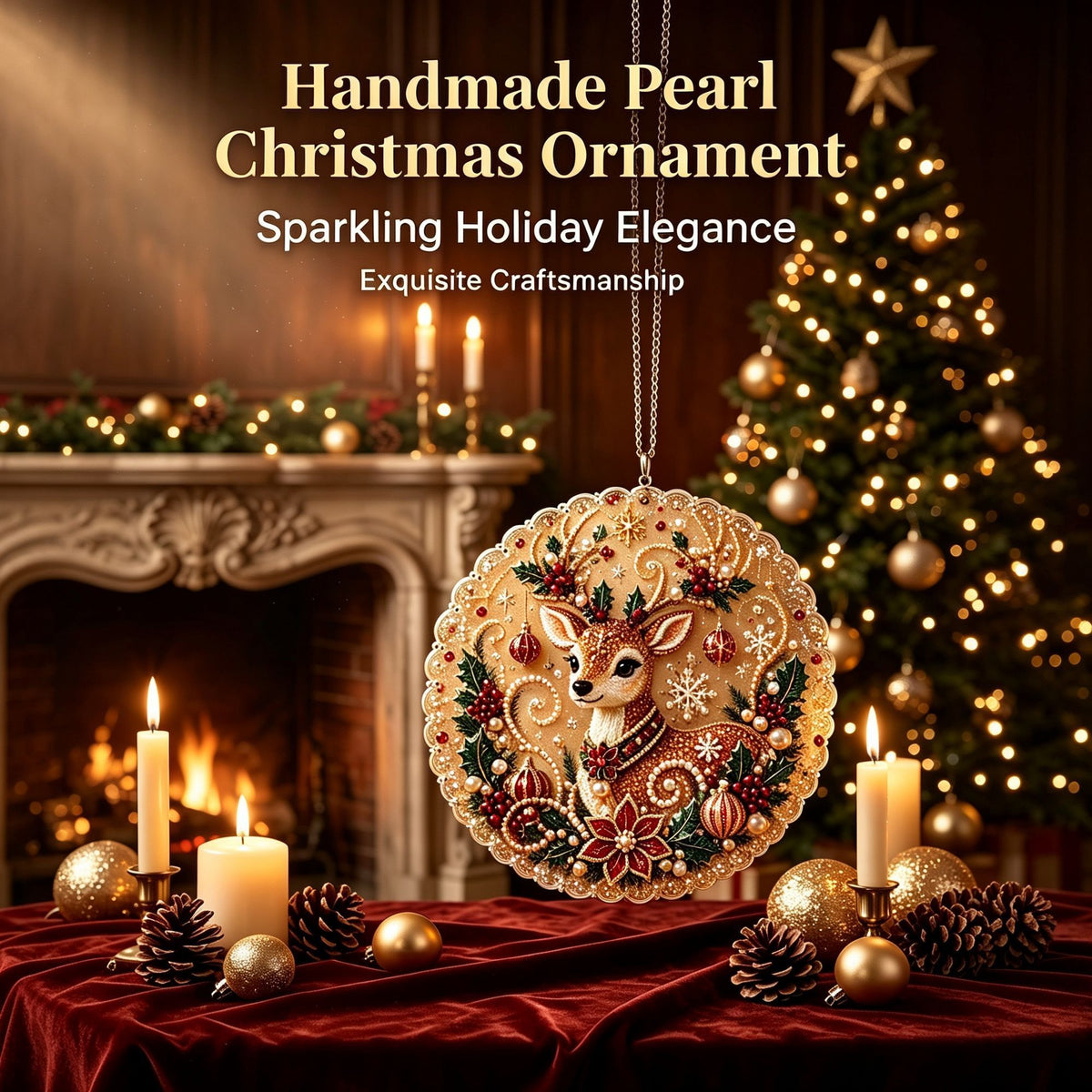 Acrylic Pearl Painting Artwork 20x20cm Stretched Frame Pearl Tool Set Christmas Tree Design Great Christmas Present