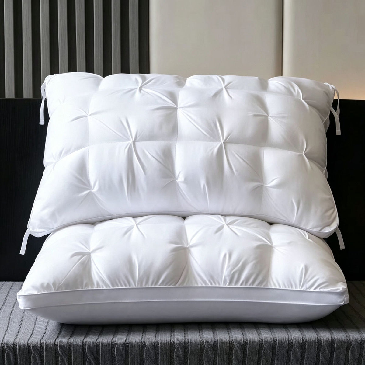 Twisted Pure White Medium Loft Pillow Pair | 850g Per Piece | Hypoallergenic Cervical Pillow Set, Christmas Pure Rest Sleep Pillow Bundle