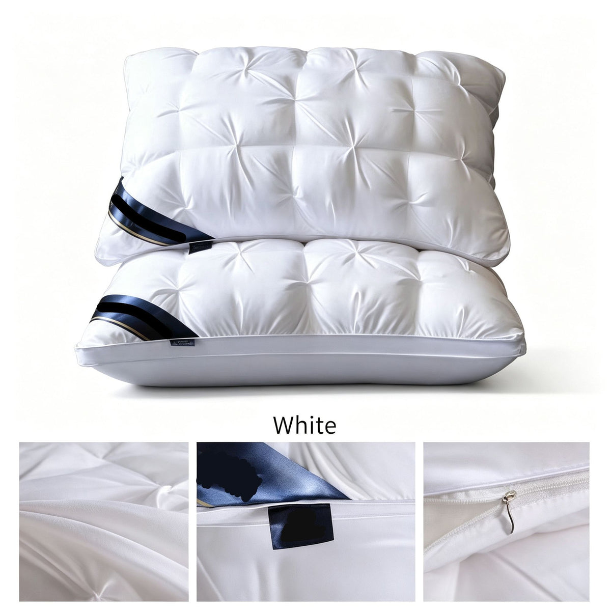 Twisted Pure White Medium Loft Pillow Pair | 850g Per Piece | Hypoallergenic Cervical Pillow Set, Christmas Pure Rest Sleep Pillow Bundle