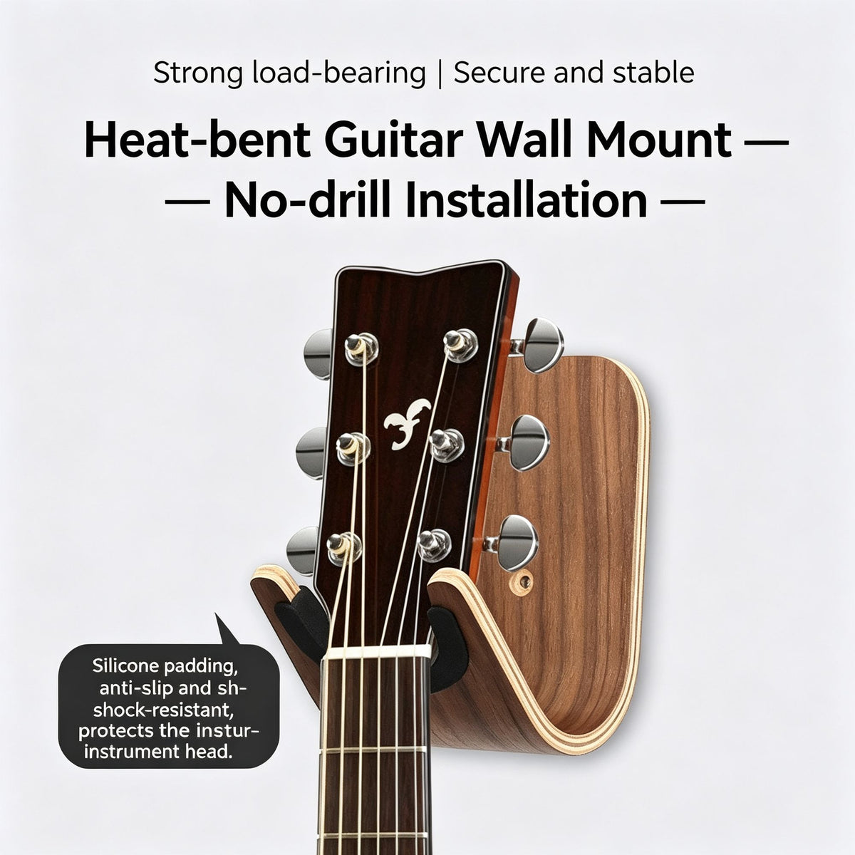 Large No-Drill Wall Guitar Hanger Hook | Fits Acoustic Electric Guitar | Christmas Guitarist Gift