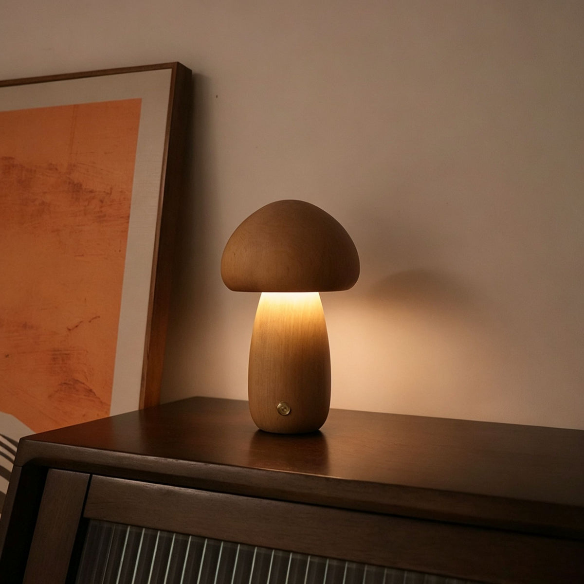 Warm White B-Style Beech Mushroom Night Light | Rustic Wooden Sleep Lamp | Christmas Rustic Bedside Gift
