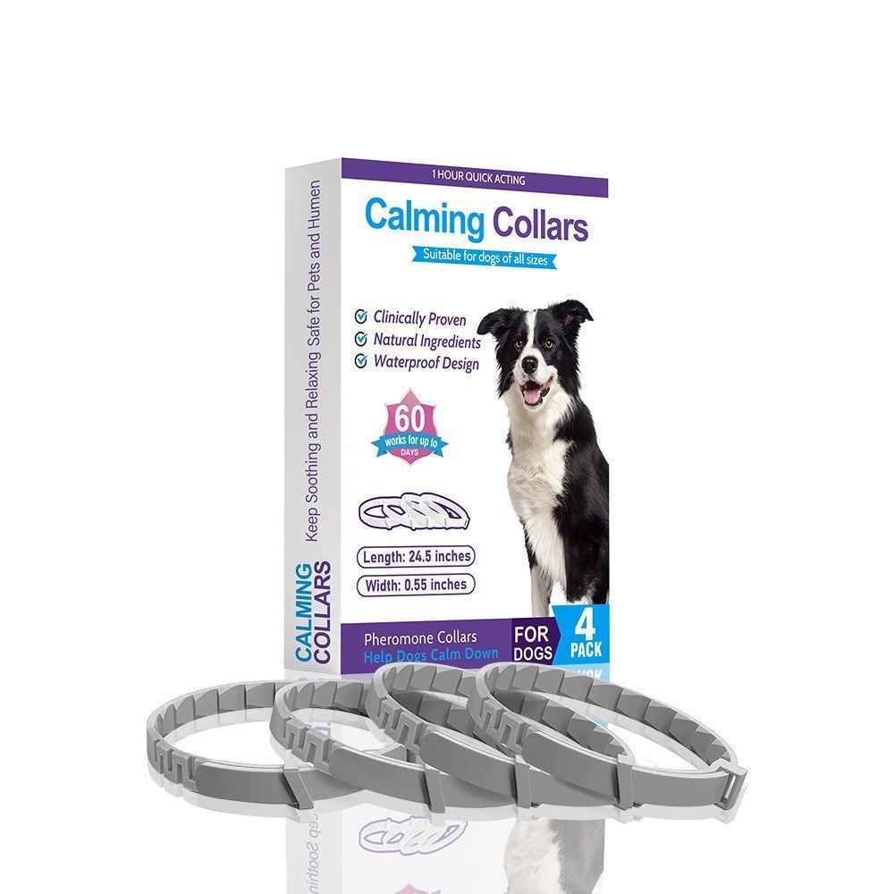 4 Pack Grey Dog Calming Collar 62cm | Christmas Pet Gift | Separation Anxiety Relief Soothing Collar