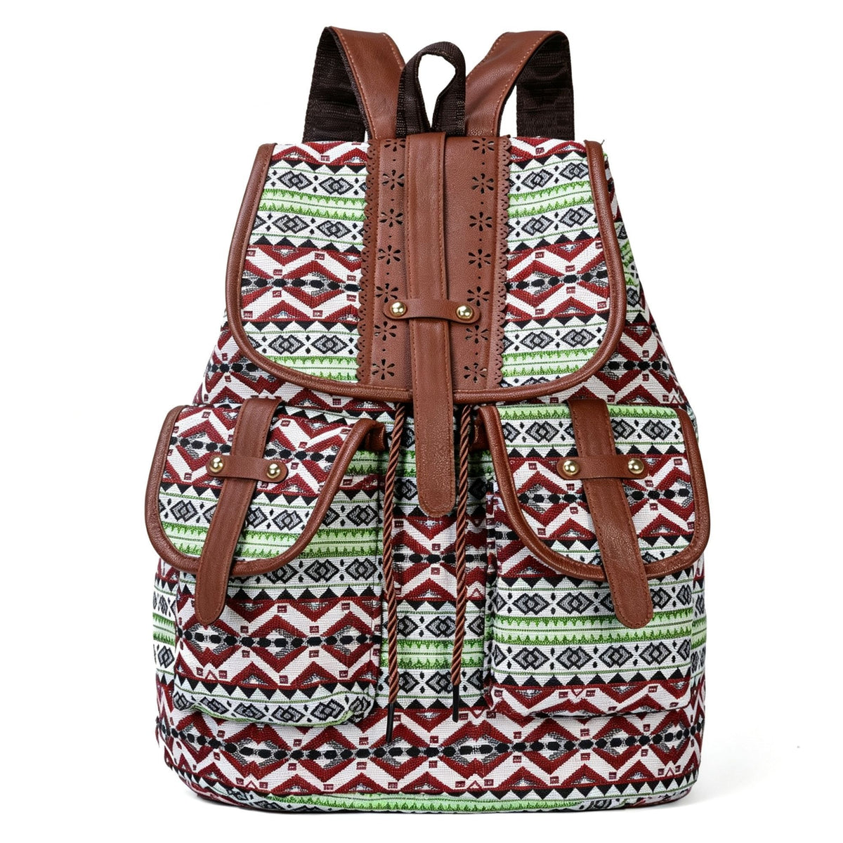 Style A Green Red Boho Backpack | Vintage Drawstring Rucksack | Christmas Daily Commute Gift | Large Capacity Casual Women School Shoulder Bag